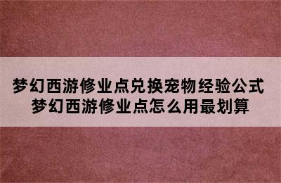 梦幻西游修业点兑换宠物经验公式 梦幻西游修业点怎么用最划算